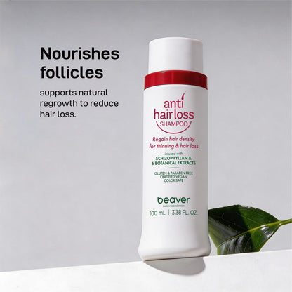 Clinically proven anti-hair loss shampoo (100ml). Micro-foam deep cleanses scalp, unclogs follicles & reduces oil. Boosts hair density +34%. Natural formula, safe for daily use.