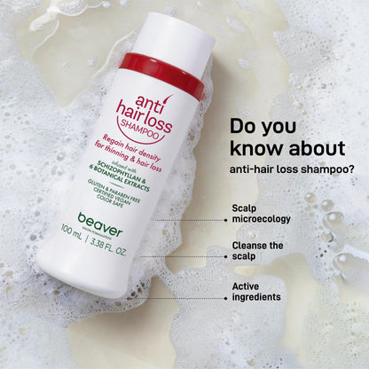 Clinically proven anti-hair loss shampoo (100ml). Micro-foam deep cleanses scalp, unclogs follicles & reduces oil. Boosts hair density +34%. Natural formula, safe for daily use.