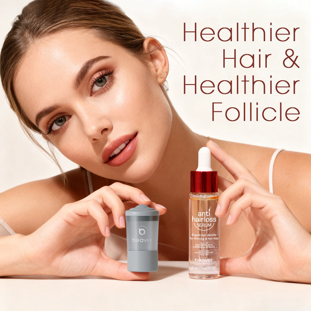Boost hair density with the BEAVER Anti-Hair Loss Applicator. Ergonomic design for targeted serum application + gentle massage. Enhances absorption of Schizophyllan & 6 botanicals. Reduces frizz, stimulates follicles.