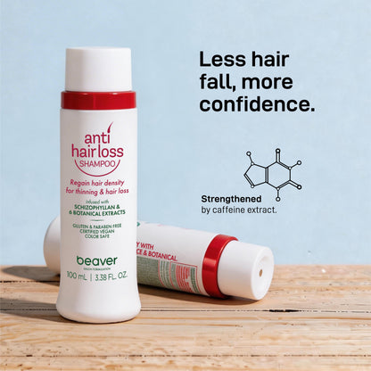 Clinically proven anti-hair loss shampoo (100ml). Micro-foam deep cleanses scalp, unclogs follicles & reduces oil. Boosts hair density +34%. Natural formula, safe for daily use.